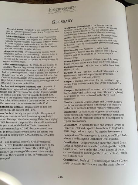 Glossary page of Masonic terminology starting from "Accepted Mason" through "Constitution, Book of."