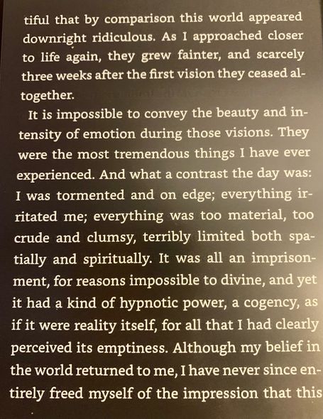 Page showing Jung’s reflection on returning from visionary states and perceiving ordinary life as crude, limited, and imprisoning.