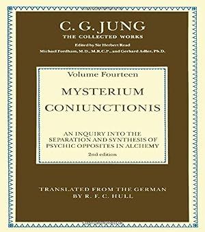 Cover of Mysterium Coniunctionis by C.G. Jung, showing a cream panel bordered by brown and blue decorative patterns.