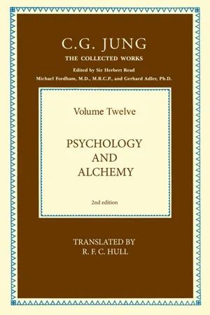 Cover of Psychology and Alchemy by C.G. Jung, featuring a cream center panel framed by a brown and blue decorative border.