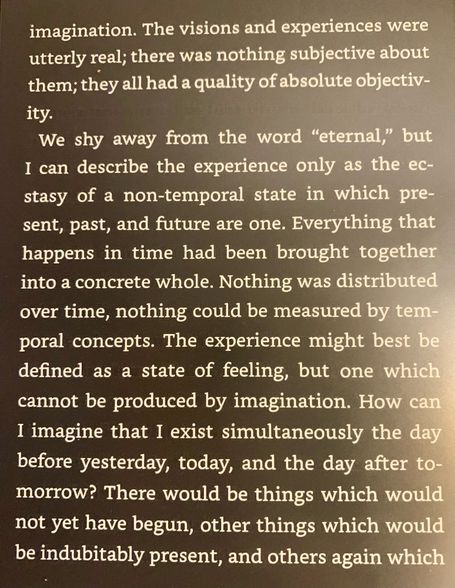 Page discussing Jung’s experience of a non‑temporal state where past, present, and future merge into one objective whole.