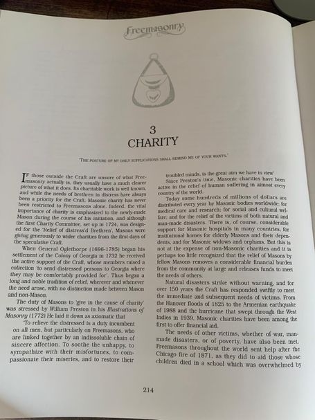 Book page showing Chapter IV Section 3 titled "Charity" with an illustration of a hanging censer at the top.